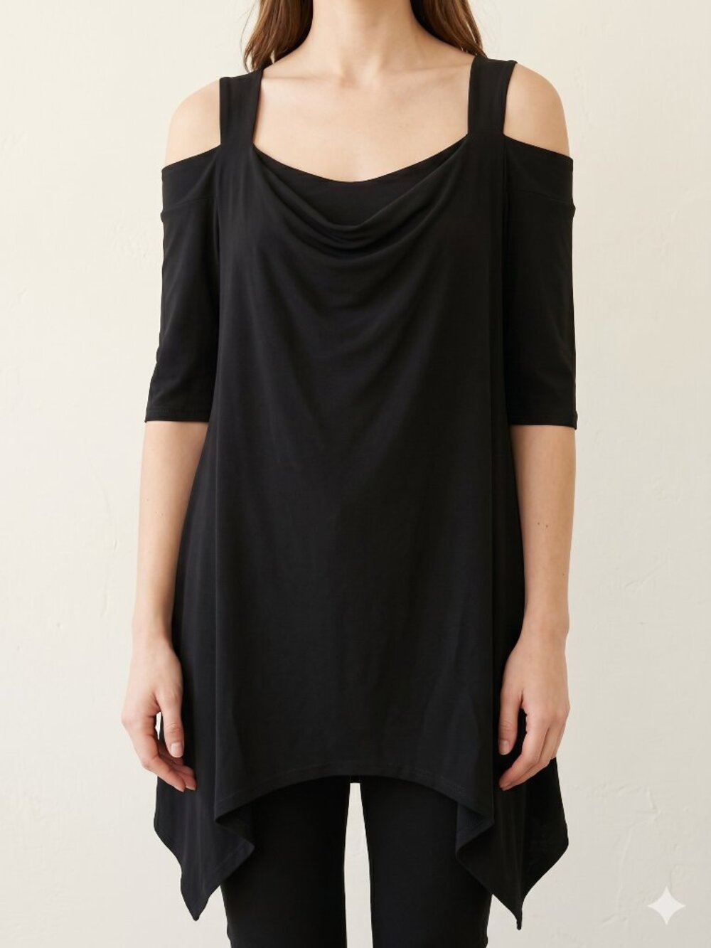 Clara Sunwoo Poly Spandex Cold Shoulder Hanky Hem‎ Tunic